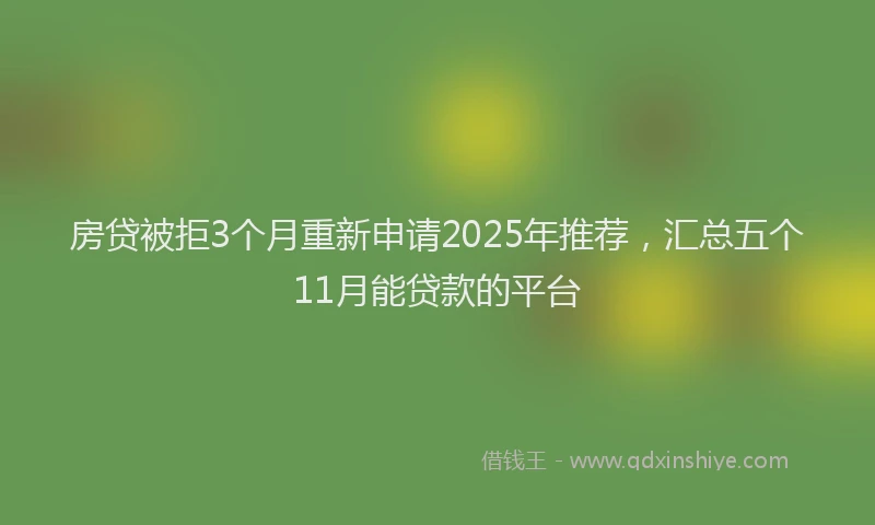 房贷被拒3个月重新申请2025年推荐，汇总五个11月能贷款的平台