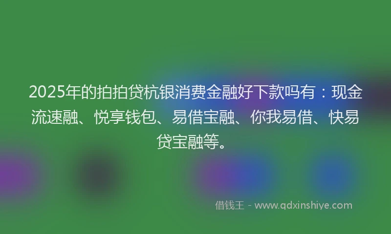 2025年的拍拍贷杭银消费金融好下款吗有：现金流速融、悦享钱包、易借宝融、你我易借、快易贷宝融等。