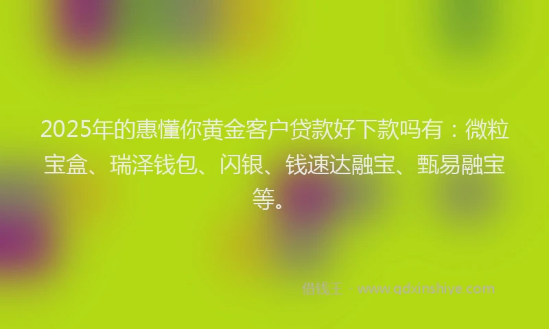 2025年的惠懂你黄金客户贷款好下款吗有：微粒宝盒、瑞泽钱包、闪银、钱速达融宝、甄易融宝等。
