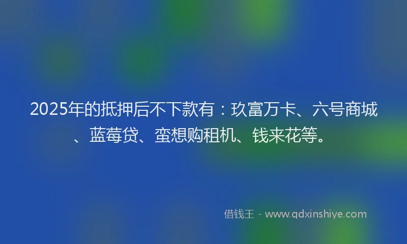 2025年的抵押后不下款有：玖富万卡、六号商城、蓝莓贷、蛮想购租机、钱来花等。