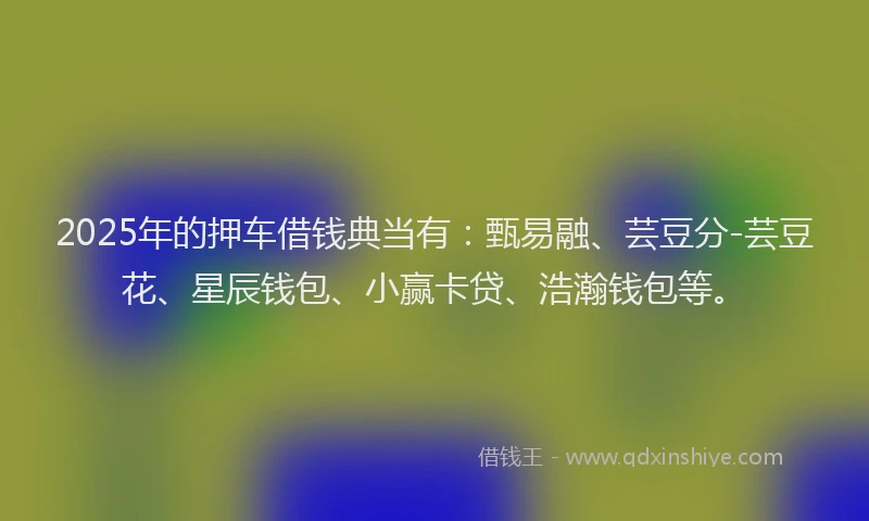 2025年的押车借钱典当有：甄易融、芸豆分-芸豆花、星辰钱包、小赢卡贷、浩瀚钱包等。