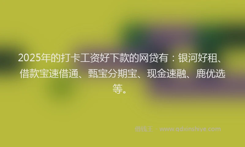 2025年的打卡工资好下款的网贷有：银河好租、借款宝速借通、甄宝分期宝、现金速融、鹿优选等。