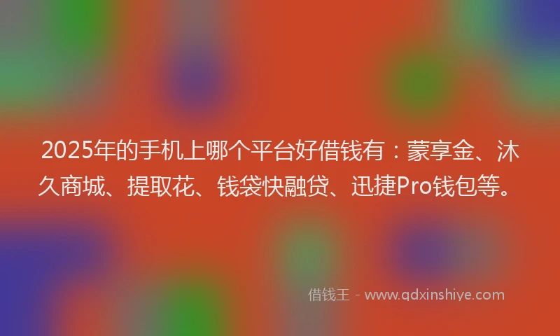 2025年的手机上哪个平台好借钱有：蒙享金、沐久商城、提取花、钱袋快融贷、迅捷Pro钱包等。