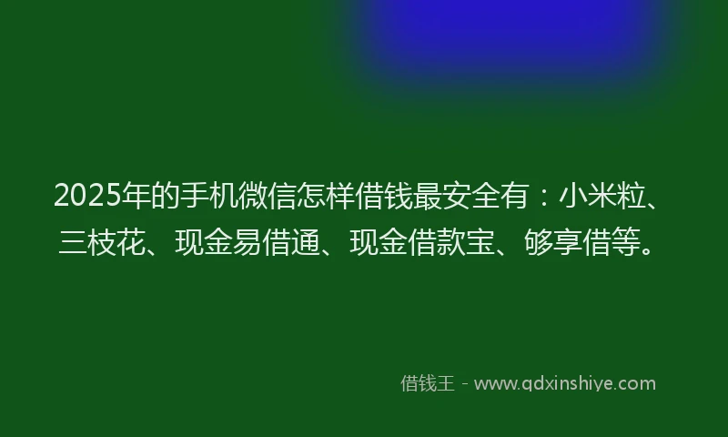 2025年的手机微信怎样借钱最安全有：小米粒、三枝花、现金易借通、现金借款宝、够享借等。