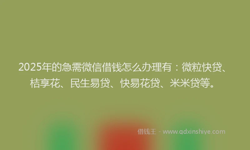 2025年的急需微信借钱怎么办理有：微粒快贷、桔享花、民生易贷、快易花贷、米米贷等。