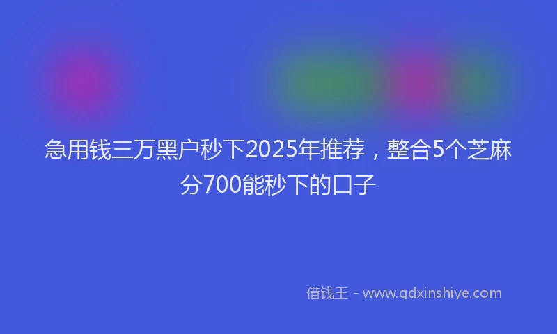 急用钱三万黑户秒下2025年推荐，整合5个芝麻分700能秒下的口子
