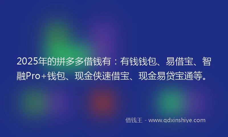 2025年的拼多多借钱有：有钱钱包、易借宝、智融Pro+钱包、现金侠速借宝、现金易贷宝通等。