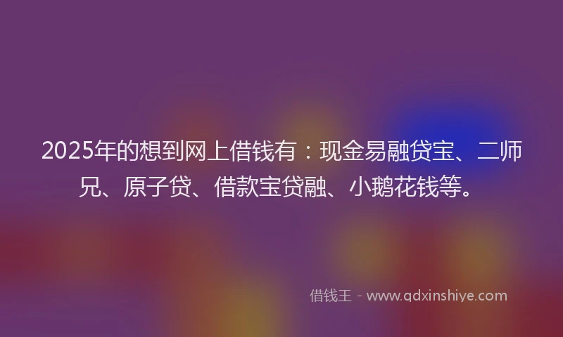 2025年的想到网上借钱有：现金易融贷宝、二师兄、原子贷、借款宝贷融、小鹅花钱等。