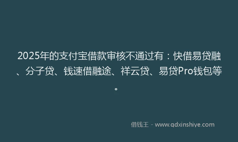 2025年的支付宝借款审核不通过有：快借易贷融、分子贷、钱速借融途、祥云贷、易贷Pro钱包等。