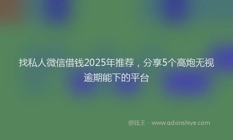 找私人微信借钱2025年推荐，分享5个高炮无视逾期能下的平台
