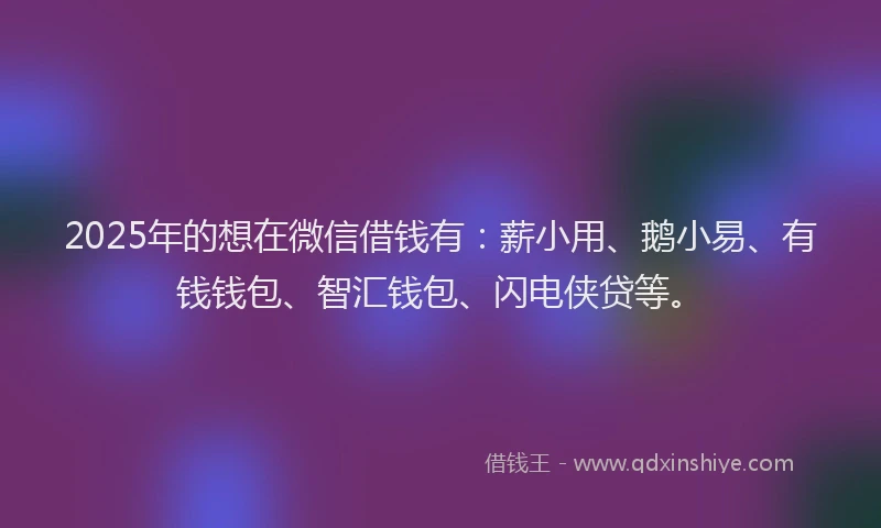 2025年的想在微信借钱有：薪小用、鹅小易、有钱钱包、智汇钱包、闪电侠贷等。