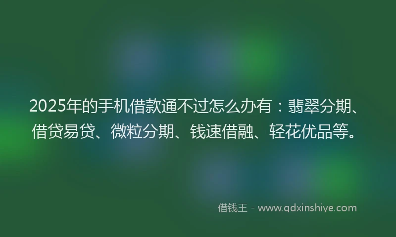 2025年的手机借款通不过怎么办有：翡翠分期、借贷易贷、微粒分期、钱速借融、轻花优品等。
