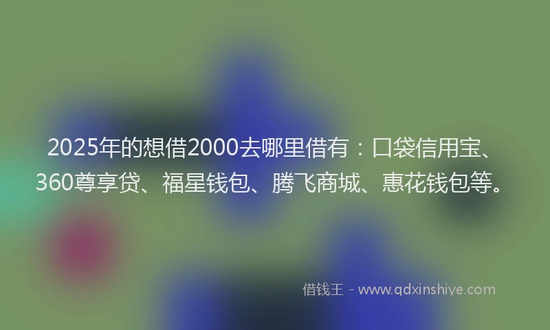 2025年的想借2000去哪里借有：口袋信用宝、360尊享贷、福星钱包、腾飞商城、惠花钱包等。