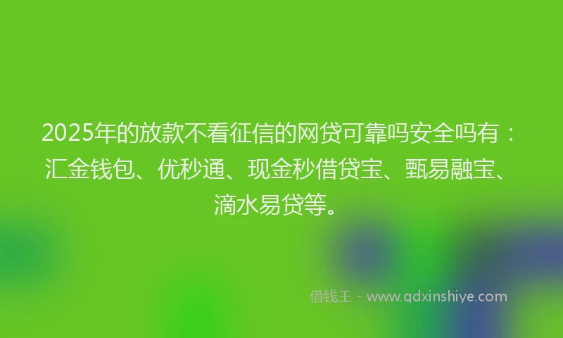 2025年的放款不看征信的网贷可靠吗安全吗有：汇金钱包、优秒通、现金秒借贷宝、甄易融宝、滴水易贷等。