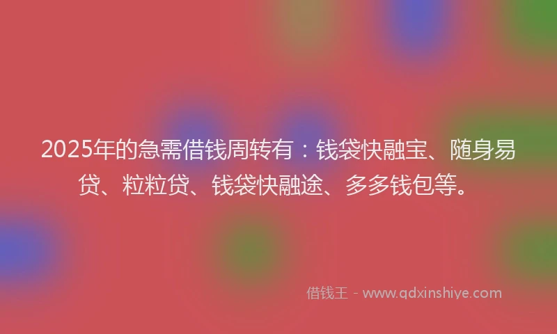 2025年的急需借钱周转有：钱袋快融宝、随身易贷、粒粒贷、钱袋快融途、多多钱包等。