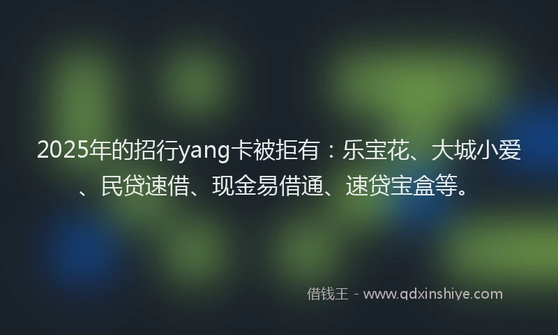 2025年的招行yang卡被拒有：乐宝花、大城小爱、民贷速借、现金易借通、速贷宝盒等。