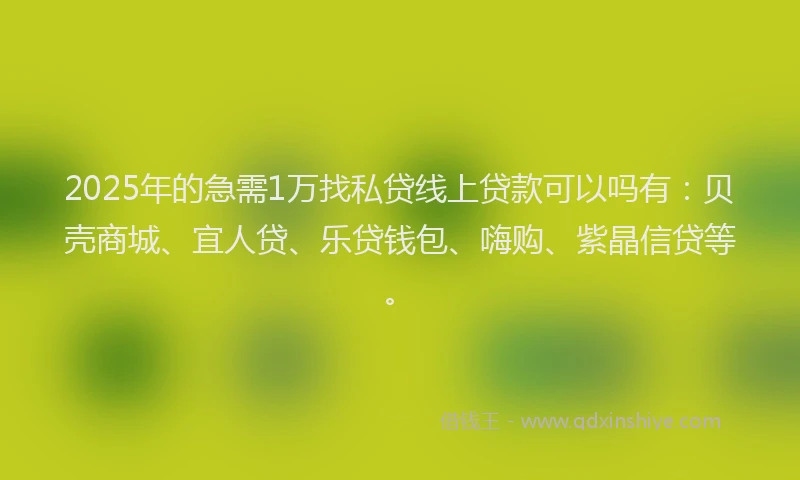 2025年的急需1万找私贷线上贷款可以吗有：贝壳商城、宜人贷、乐贷钱包、嗨购、紫晶信贷等。