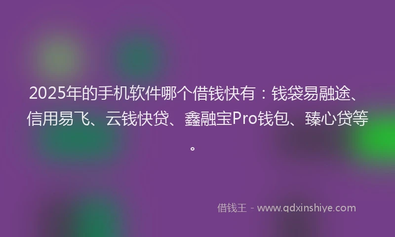 2025年的手机软件哪个借钱快有：钱袋易融途、信用易飞、云钱快贷、鑫融宝Pro钱包、臻心贷等。