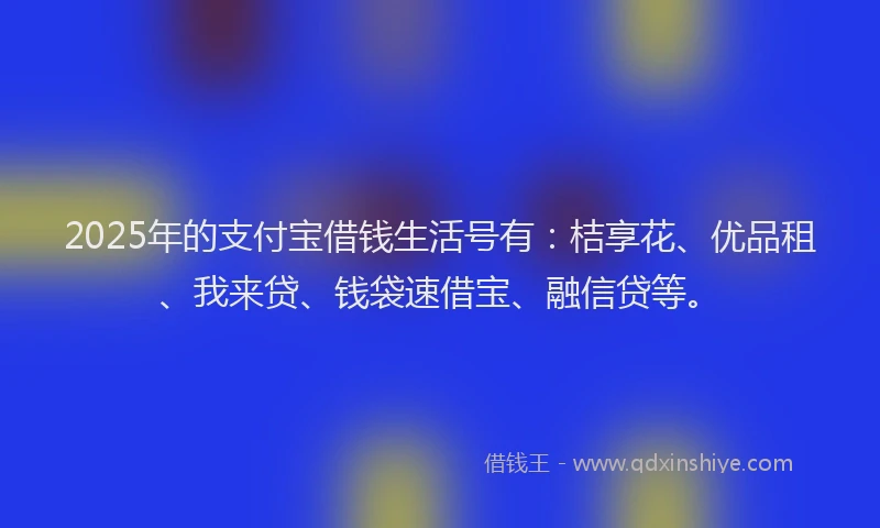 2025年的支付宝借钱生活号有：桔享花、优品租、我来贷、钱袋速借宝、融信贷等。