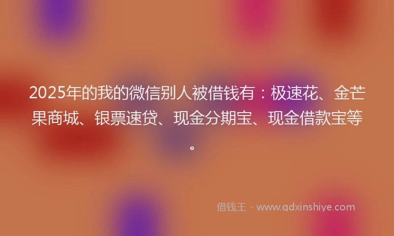 2025年的我的微信别人被借钱有：极速花、金芒果商城、银票速贷、现金分期宝、现金借款宝等。