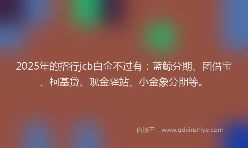 2025年的招行jcb白金不过有：蓝鲸分期、团借宝、柯基贷、现金驿站、小金象分期等。