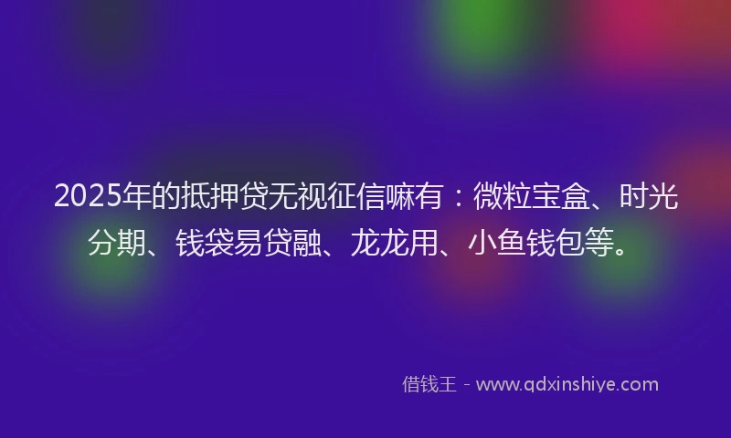 2025年的抵押贷无视征信嘛有：微粒宝盒、时光分期、钱袋易贷融、龙龙用、小鱼钱包等。