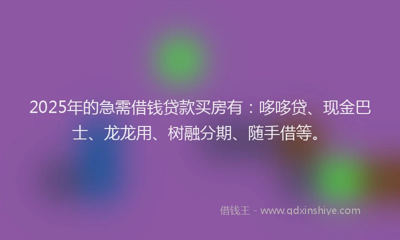 2025年的急需借钱贷款买房有：哆哆贷、现金巴士、龙龙用、树融分期、随手借等。