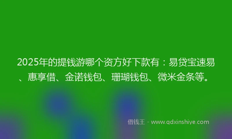 2025年的提钱游哪个资方好下款有：易贷宝速易、惠享借、金诺钱包、珊瑚钱包、微米金条等。