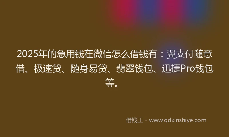 2025年的急用钱在微信怎么借钱有：翼支付随意借、极速贷、随身易贷、翡翠钱包、迅捷Pro钱包等。