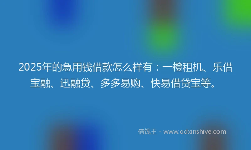 2025年的急用钱借款怎么样有：一橙租机、乐借宝融、迅融贷、多多易购、快易借贷宝等。