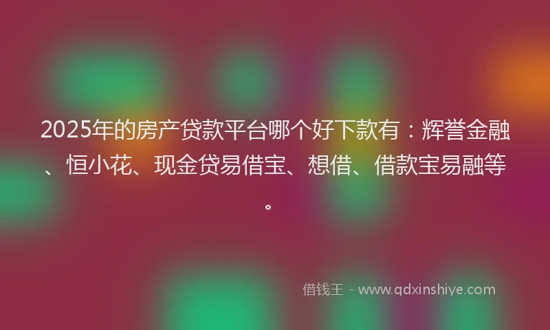 2025年的房产贷款平台哪个好下款有：辉誉金融、恒小花、现金贷易借宝、想借、借款宝易融等。
