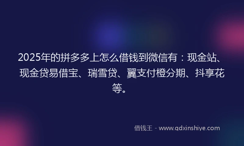 2025年的拼多多上怎么借钱到微信有：现金站、现金贷易借宝、瑞雪贷、翼支付橙分期、抖享花等。