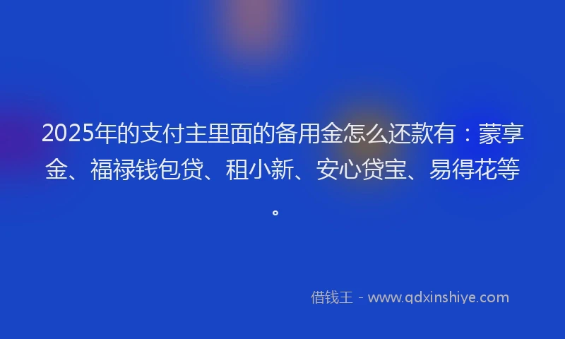 2025年的支付主里面的备用金怎么还款有：蒙享金、福禄钱包贷、租小新、安心贷宝、易得花等。