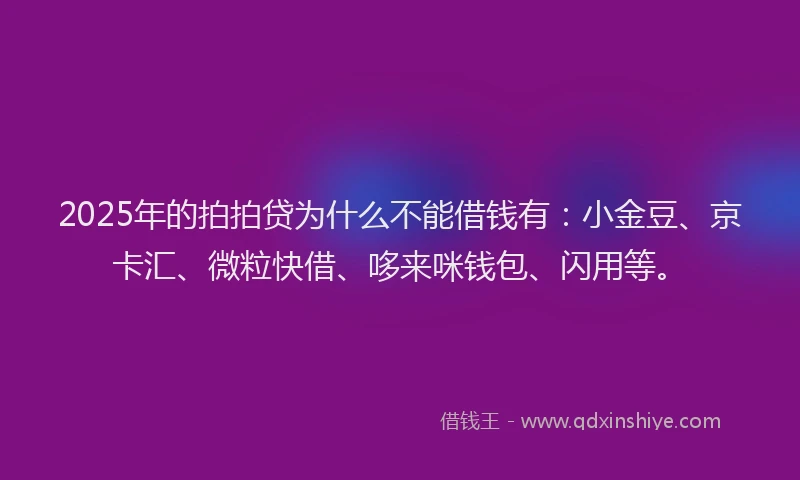 2025年的拍拍贷为什么不能借钱有：小金豆、京卡汇、微粒快借、哆来咪钱包、闪用等。