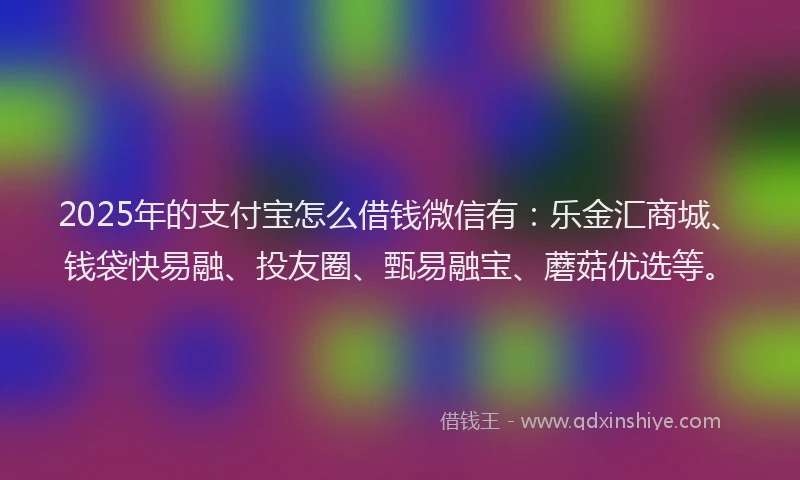 2025年的支付宝怎么借钱微信有：乐金汇商城、钱袋快易融、投友圈、甄易融宝、蘑菇优选等。