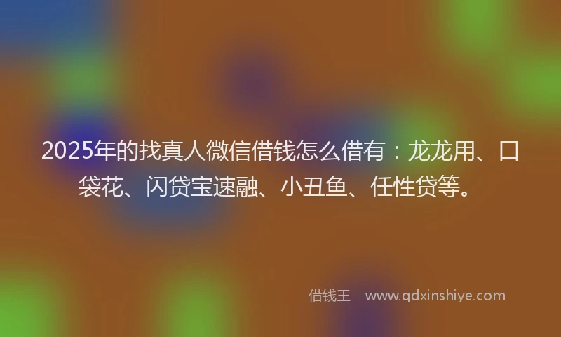 2025年的找真人微信借钱怎么借有：龙龙用、口袋花、闪贷宝速融、小丑鱼、任性贷等。