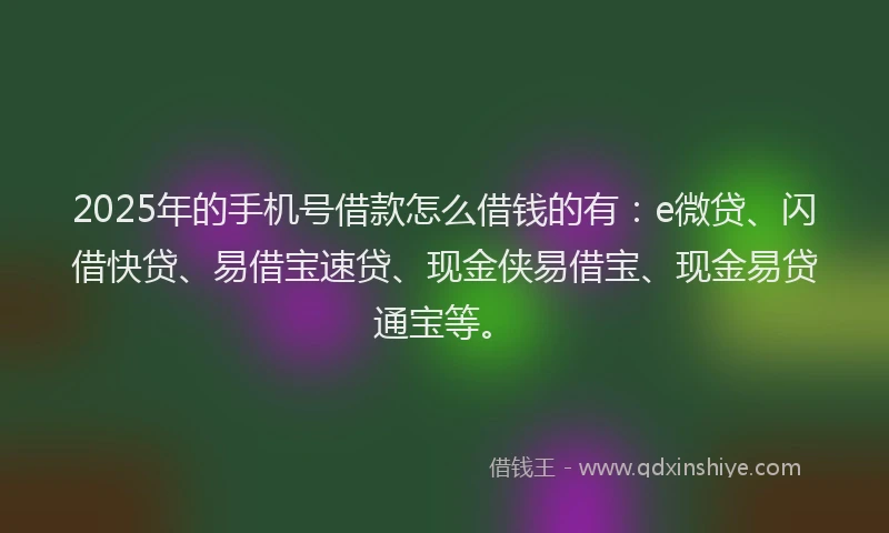 2025年的手机号借款怎么借钱的有：e微贷、闪借快贷、易借宝速贷、现金侠易借宝、现金易贷通宝等。