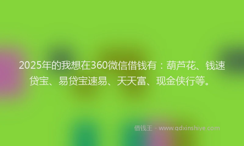 2025年的我想在360微信借钱有：葫芦花、钱速贷宝、易贷宝速易、天天富、现金侠行等。