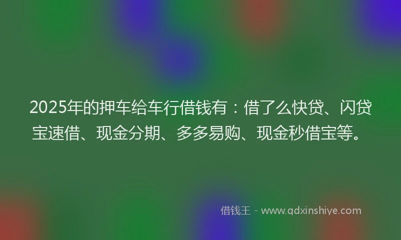 2025年的押车给车行借钱有：借了么快贷、闪贷宝速借、现金分期、多多易购、现金秒借宝等。