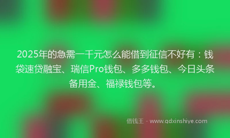 2025年的急需一千元怎么能借到征信不好有：钱袋速贷融宝、瑞信Pro钱包、多多钱包、今日头条备用金、福禄钱包等。
