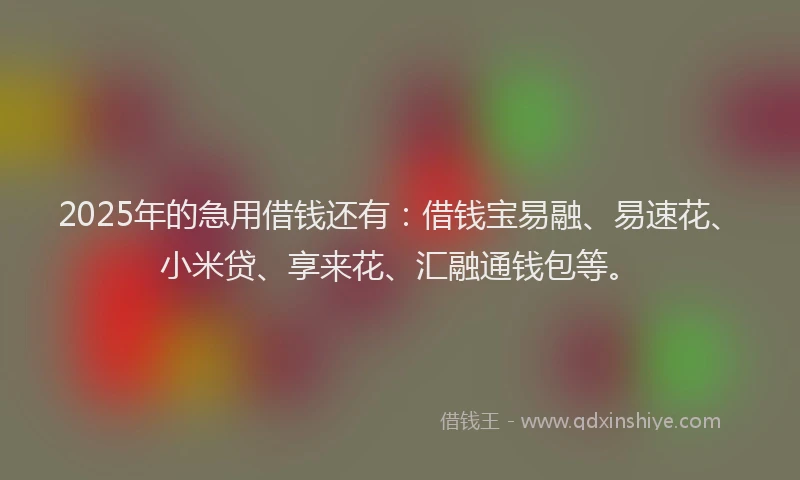 2025年的急用借钱还有：借钱宝易融、易速花、小米贷、享来花、汇融通钱包等。