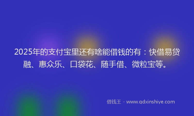2025年的支付宝里还有啥能借钱的有：快借易贷融、惠众乐、口袋花、随手借、微粒宝等。