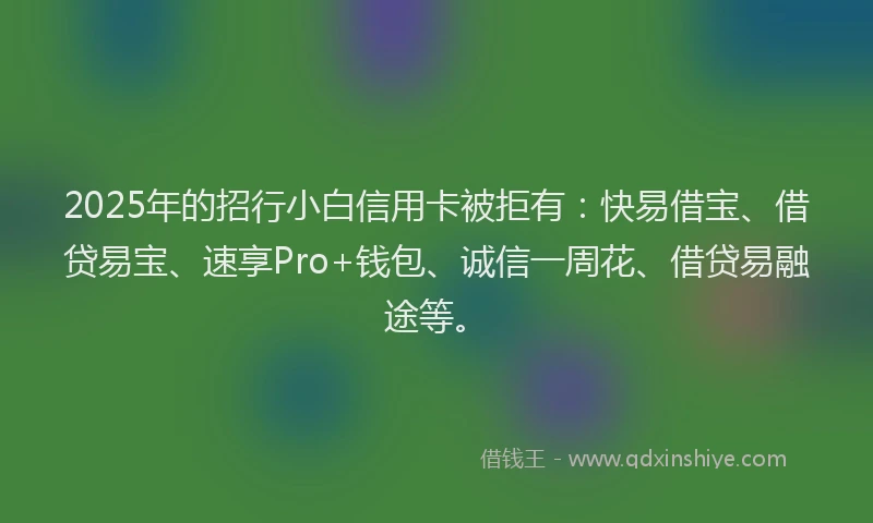 2025年的招行小白信用卡被拒有：快易借宝、借贷易宝、速享Pro+钱包、诚信一周花、借贷易融途等。