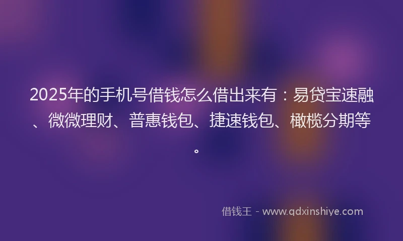 2025年的手机号借钱怎么借出来有：易贷宝速融、微微理财、普惠钱包、捷速钱包、橄榄分期等。