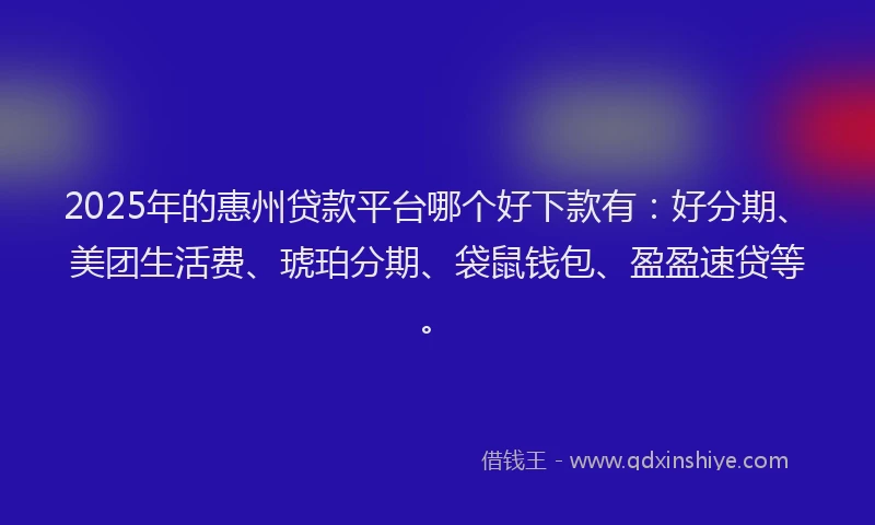 2025年的惠州贷款平台哪个好下款有：好分期、美团生活费、琥珀分期、袋鼠钱包、盈盈速贷等。