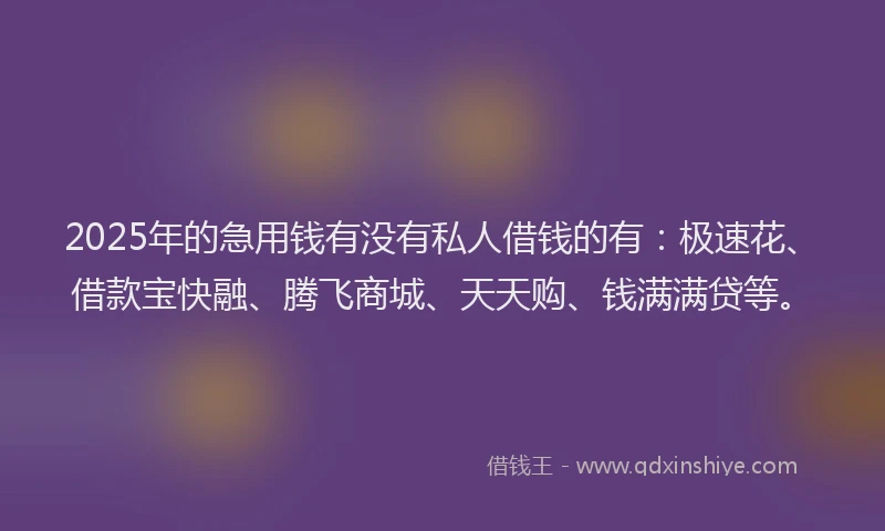 2025年的急用钱有没有私人借钱的有：极速花、借款宝快融、腾飞商城、天天购、钱满满贷等。