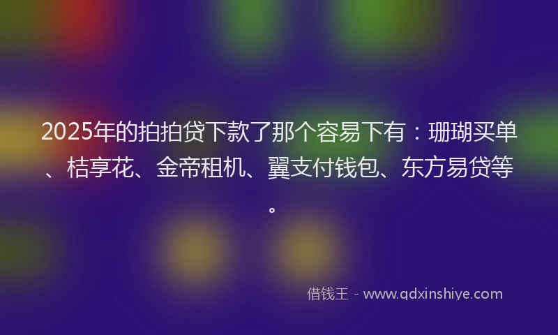 2025年的拍拍贷下款了那个容易下有：珊瑚买单、桔享花、金帝租机、翼支付钱包、东方易贷等。