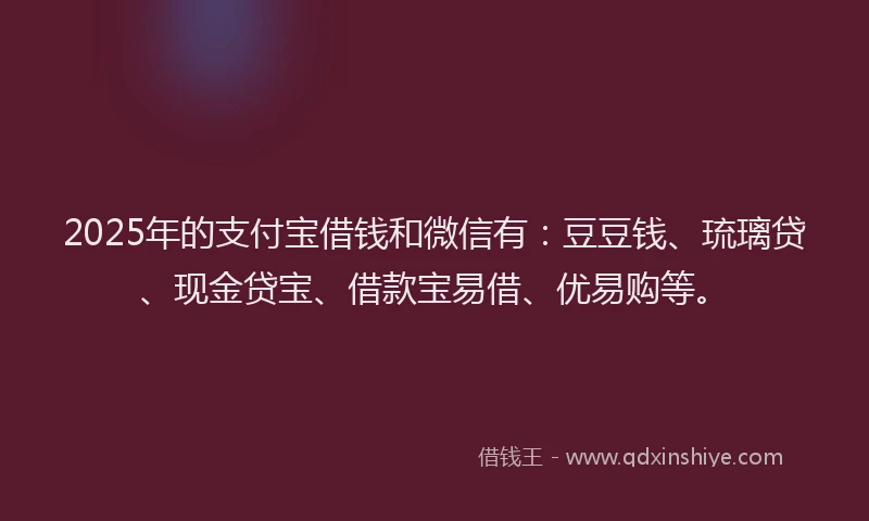 2025年的支付宝借钱和微信有：豆豆钱、琉璃贷、现金贷宝、借款宝易借、优易购等。
