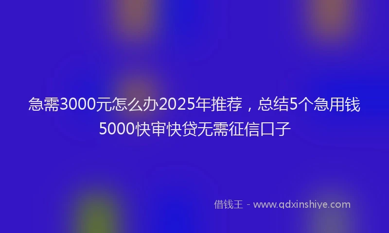急需3000元怎么办2025年推荐，总结5个急用钱5000快审快贷无需征信口子