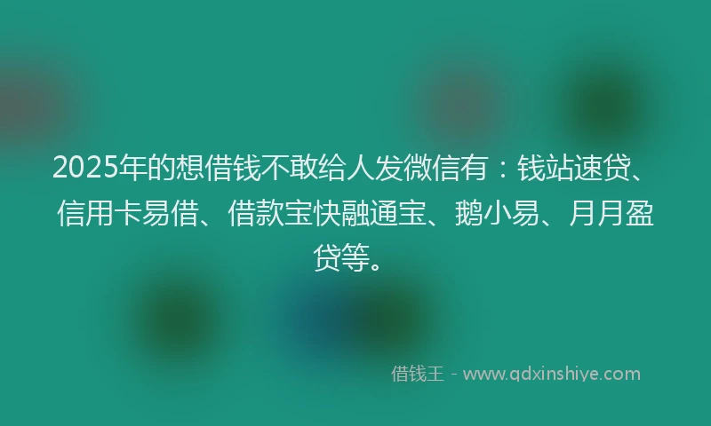 2025年的想借钱不敢给人发微信有：钱站速贷、信用卡易借、借款宝快融通宝、鹅小易、月月盈贷等。